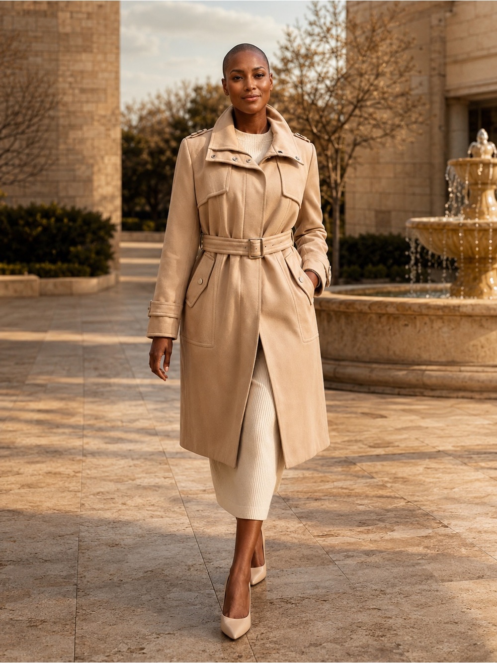 Kenneth Cole New York Belted Wool Blend Coat Camel Size 14